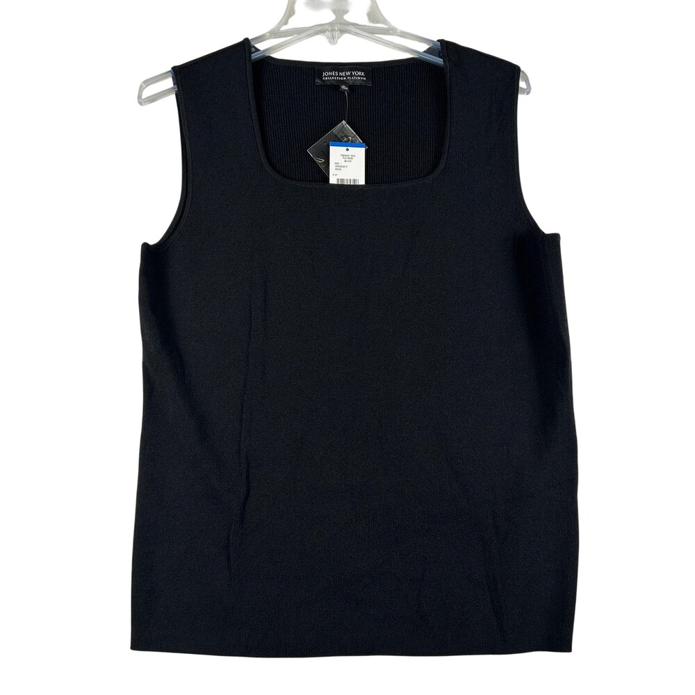 Jones New York Sweater Vest Womens XL Black Square Neck Stretch Knit Top